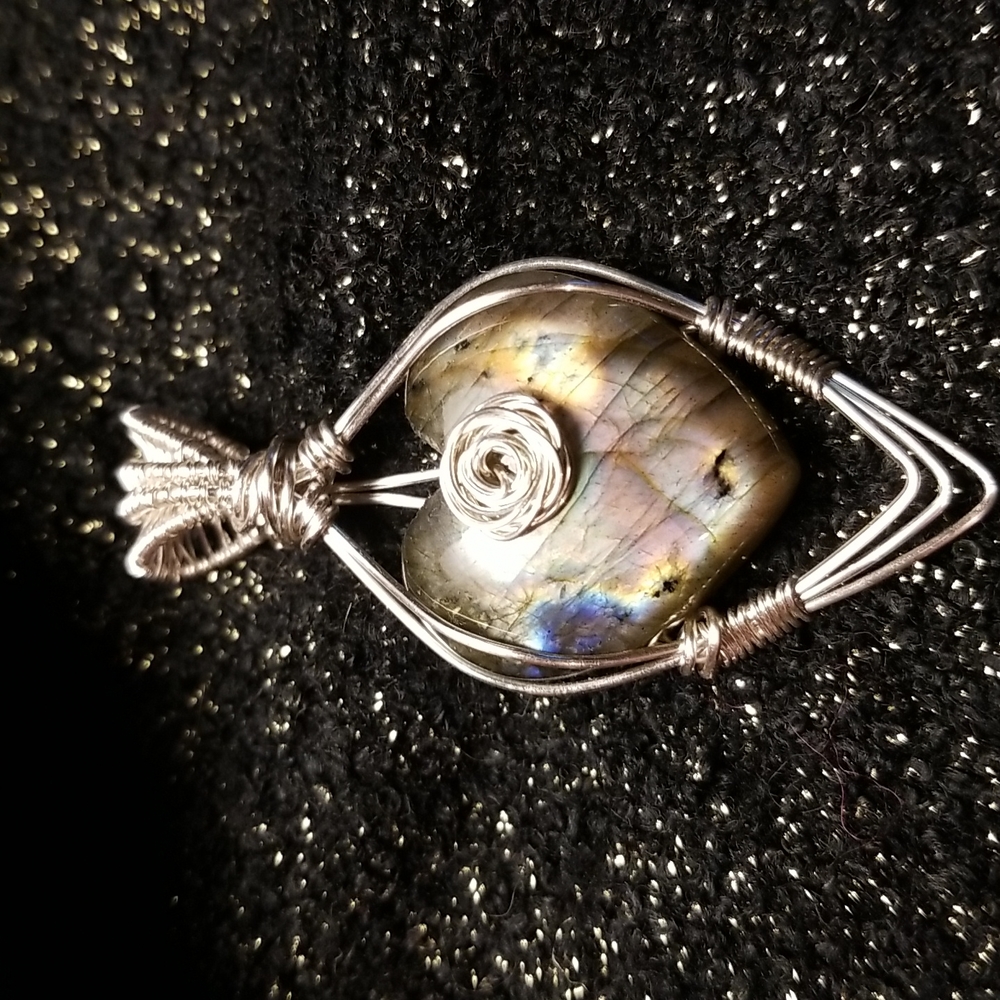 Labradorite heart Wire wrapped pendant necklace
